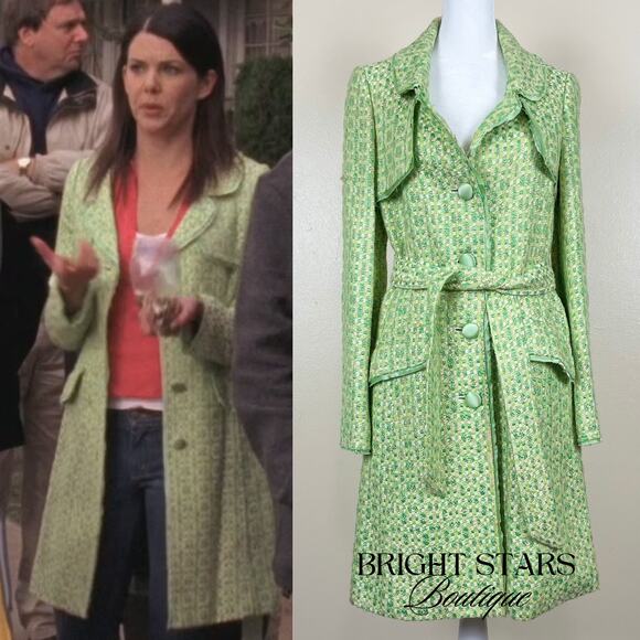 Jackets & Blazers - Rare Green Tweed Trench Coat As Seen On ASO Lorelai Gilmore Girls Vintage Y2K